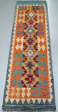 Wool Hand Woven Afghan Kyber Kilim Hall Runner Rug 258x78cm Australia
