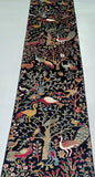 Decorative 4.2m hall runner with birds and nature elements on a black background