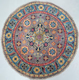 Afghan Kazak Round Rug 1x1m