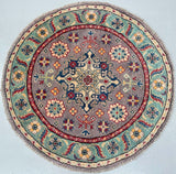 Afghan Kazak Round Rug 1x1m