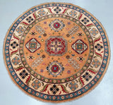 Pure wool hand knotted Afghan Kazak round rug 150x150cm For Perth Homes.