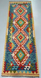 2m Long Boho Design Hand Woven Afghan Aryana Kilim Hall Runner Rug