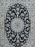 Decorative indigo blue and beige Persian Nain rug