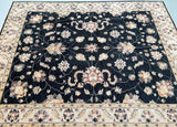 pure wool handmade Afghan Chobi  rug 2.5x2m with intricate floral patterns on a black background