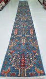 7m Long Handmade Afghan Sultani Chobi Hall Runner Rug.