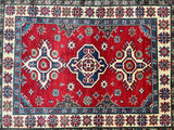 Pure wool tribal hand knotted Afghan Kazak rug 138x106cm