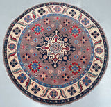 Pure wool Caucasian design handmade Afghan Kazak round rug 1.5x1.5m