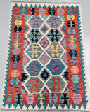 Pure wool Boho hand woven Afghan Kyber Kilim rug 172x124m