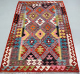 Pure Wool Nomadic Hand Woven Afghan Kyber Kilim Rug 184x125cm