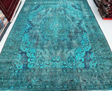 3.8x3m Overdyed Vintage Persian Tabriz Rug