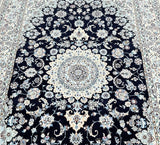 Masterpiece silk-inlaid hand knotted Persian Nain rug 245x158cm