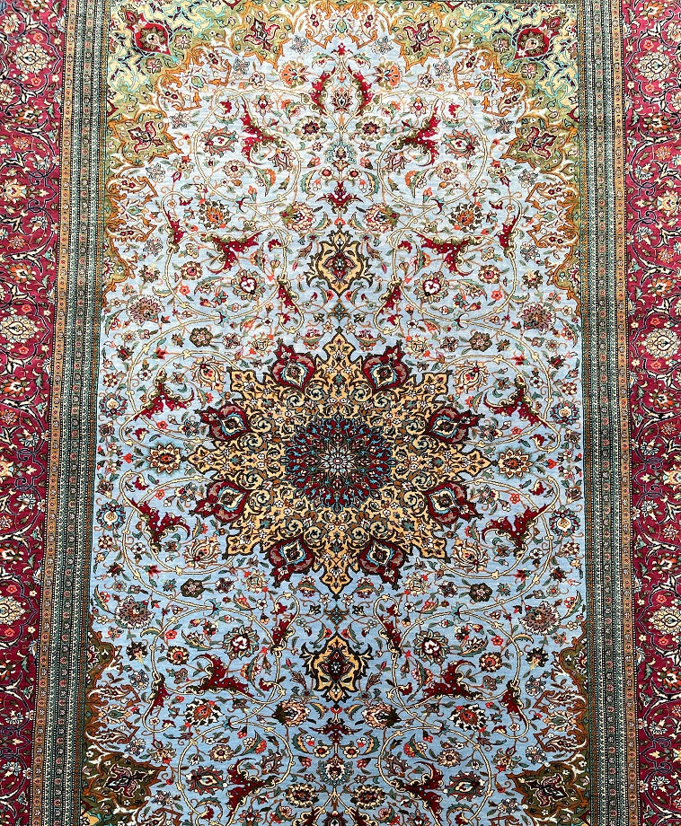 Masterpiece Pure Silk Qum Rug Signed Rajabian 2x1.35m