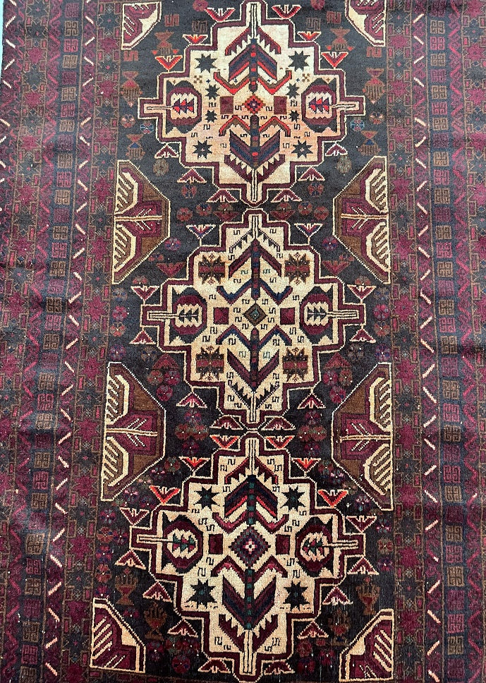 1.9x1.1m Antique Afghan Balouchi Rug