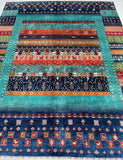 Stunning Geometric Gabbeh Design Super Kazak Rug with a Modern Twist.