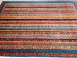 Decorative Stripe Design Afghan Super Kazak Rug Renowned As Shawl Pattern.