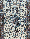 Decorative pure wool beige tone handmade turkish hall runner rug with intricate patterns and colors on a white background