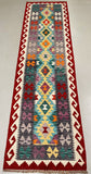 2.8m Long Wool Hand Woven Afghan Waziri Kilim Hall Runner Rug