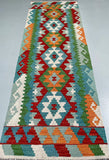 2.4m Long Wool Hand Woven Afghan Kyber Kilim Hall Runner Rug