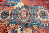Large handmade contemporary Afghan Mamluk rug 344x242cm in lamb’s wool on cotton base. Crimson and blue medallion design.  