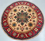 Pure Wool Authentic Hand Knotted Afghan Kazak Round Rug 1.5x1.5m For Australian Homes.