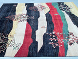 Large room size garden design handmade Afghan Chobi rug 3.4x2.5m