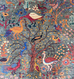 Colorful embroidered design of birds and trees Afghan Chobi rug Australia 