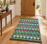 Vibrant tone woolen Moroccan style handmade Afghan Gabbeh rug 1.4x1m Shoparug