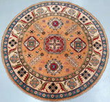 Decorative Kazak round rug with intricate patterns