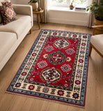 Pure wool tribal hand knotted Afghan Kazak rug 1.4x1m