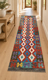 2.6 Long Wool Hand Woven Afghan Kyber Kilim Hall Runner Rug