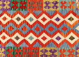 Colorful geometric patterned Afghan kilim hall runner rug Shoparug