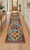Wool Hand Woven Afghan Kyber Kilim Hall Runner Rug 294x87cm