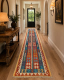 3.9m long pure wool handmade Afghan Kyber kilim hall runner rug