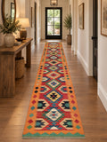 4m long Boho pure wool handmade Afghan Aryana kilim hall runner rug