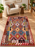 Pure Wool Nomadic Hand Woven Afghan Kyber Kilim Rug 184x125cm