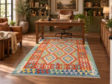 Pure wool Boho design handmade Afghan Aryana kilim rug 200x152cm