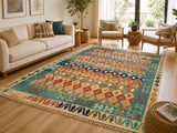 Full room size Boho hand woven Afghan Kyber kilim rug 2.9x2m