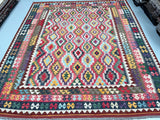 Almost square large room size handmade boho Kyber kilim rug 3x2.6m Perth