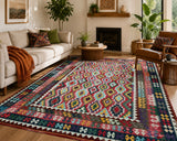 Almost square large room size handmade boho Kyber kilim rug 3x2.6m Australia