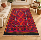 Room size pure wool hand woven vintage Afghan Meymaneh kilim rug 256x160cm