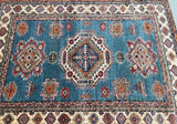 Light blue tone lambs wool hand knotted Afghan super kazak rug 2x1.5m