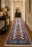 3.1m long Merino wool geometric handmade Afghan royal Kazak hall runner rug