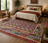 Large room size wool hand woven Afghan Boho Waziri kilim rug 307x267cm