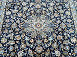 indigo blue tone handmade Persian Kashan rug 