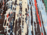 A Contemporary Afghan Gabbeh Rug featuring a mix of brown, beige, red, blue, and green tones, with a traditional hand-knotted design.