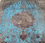 Full room size vintage overdyed handmade Persian Tabriz rug 3.2x2.3m