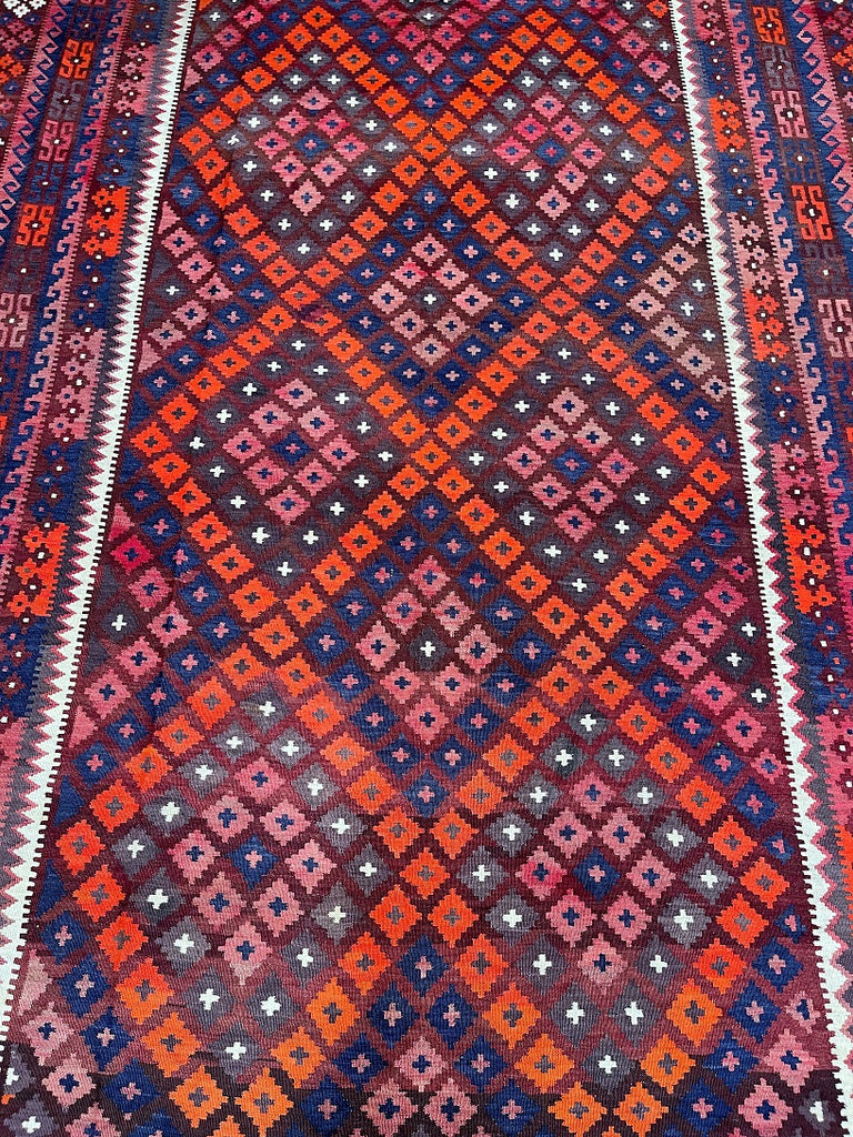 Large room size wool vintage handmade Afghan Meymaneh kilim rug 404x246cm Sydney