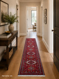 2.8m wool tribal hand knotted Persian Heriz hall runner rug