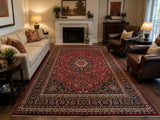 Massive room size wool hand knotted Persian Mashad rug signed 3.9x3m