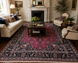 Large room size wool handmade Persian Mashad rug signed 3.2x2.5m